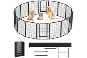 Yaheetech Parc pour Chien 16 Panneaux Enclos Chien Chiot Lapin Canard Rongeur 68 x 100 cm Enclos Cage pour Chien Clôture en Métal Chenil Exterieur avec Sac de Rangement