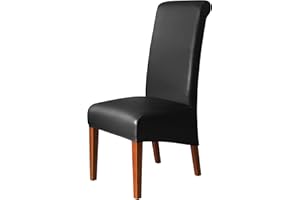 iEventStar High Back Chair Cover PU Faux Leather Waterproof Stretch Dining Chair Protect Slipcover (Black High Back, 2)