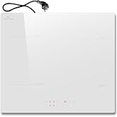 Induction Hob 4 Burners White DELITEER, Recessed, 60 cm | White Ceramic Hob, Touch Control, Safety Lock, Timer, 220 V ~ 240 V