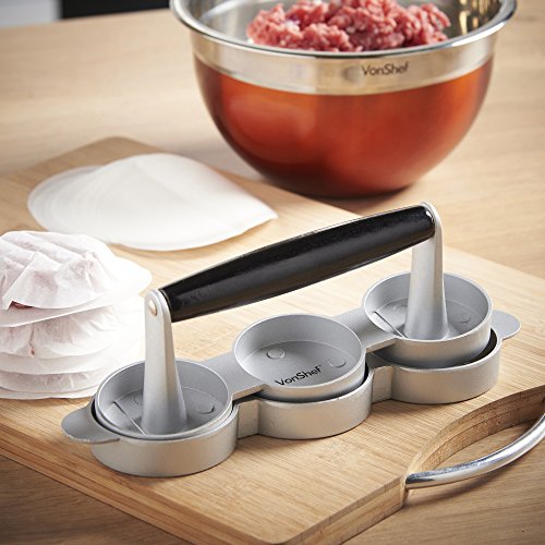 VonShef Presse um 3 hausgemachte Mini-Hamburger oder Beefburger zur selben Zeit herzustellen. Inklusive 120 gratis Wachsscheiben - 5