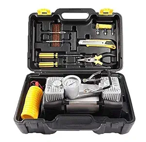 Jogun Dual Cylinder Auto Air Compressor Pump with Analogue Pressure Gauge,Heavy Duty Car Bike, Motorcycle, RV, SUV, ATV Tyre Inflator DC Portable-12V -150PSI