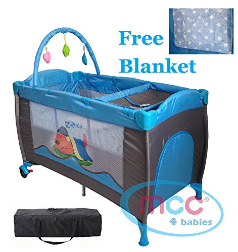 Blue Baby Child Travel Cot Bed Bassinet Play Pen Playpen With Entryway MCC