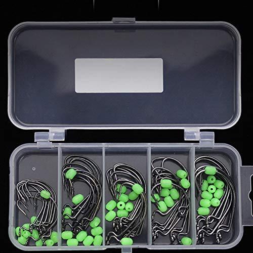 HermosaUKnight Crank hook set night light soft bean anti slip road bait hook-Green