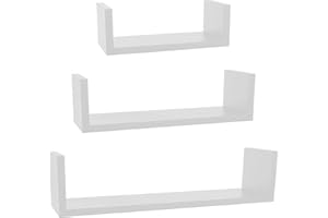 H HANSEL HOME Zestaw 3 półek, pływające półki, pływające regały ścienne, ukryty montaż, zestaw półek na książki i przedmioty dekoracyjne, biały, 42 x 10 x 10 cm, 32 x 10 x 8,5 cm, 22 x 10 x 7 cm
