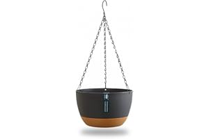 LIBOOI Hanging Planters, 11.2 Inch Hanging Baskets for Indoor Outdoor Plants, Self Watering Hanging Pots with Drainage Holes & Removable Tray for Garden Home (Grey), 28.5CM/11.22IN