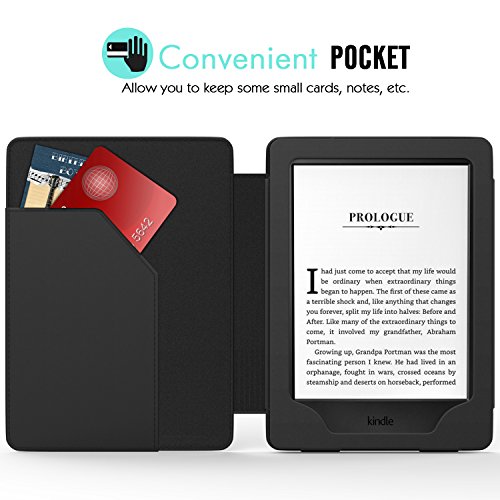 MoKo Hülle für Kindle 8 Generation – Premium Kunstleder Schutzhülle Smart Cover mit Auto Schlaf / Wach Funktion für der Neue Amazon Kindle (8. Generation – 2016 Modell) 6 Zoll eReader, Schwarz - 6