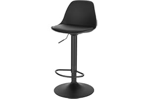 EUGAD Sgabello da Bar Moderno Sgabello Alto con schienale in Simipelle Sedia Alta da Cucina Regolabile Girevole Nero 0651BY-1