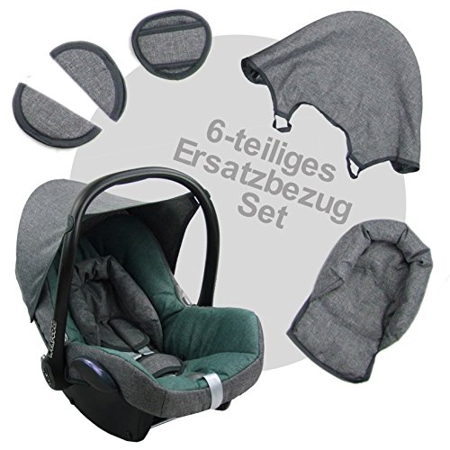 BambiniWelt Ersatzbezug für Maxi-Cosi CabrioFix 6 tlg. GRAU / TÜRKIS *NEU* Bezug für Babyschale Sommerbezug Cabrio Fix - 2