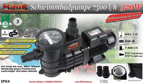 Mauk 1622 Schwimmbadpumpe, 7500 l/h 320 W - 3