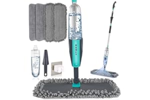 SDARISB Balai Lave Sol avec Vaporisateur， Microfibre Balai Pulvérisateur Spray Mop avec 4 Tampons de Rechange et 1* Porte Balai pour la Maison, la Cuisine, Le Bois Dur, Le Stratifié, Le Bois, la Céramique
