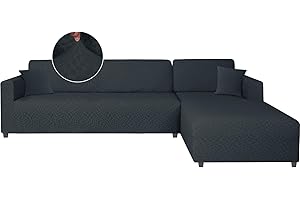 Ystyle Copridivano Con Penisola A Sinistra Destra, Elasticizzato Copridivano Angolare Universale, Fodera Divano Chaise Longue, Copri Divano A L (2 Posti+3 Posti, Grigio Scuro)