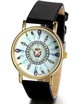 JewelryWe Damen Armbanduhr, Charm Casual Analog Quarz Leder Armband Uhr mit Einzigartig Indischem Stammem Zifferblatt...