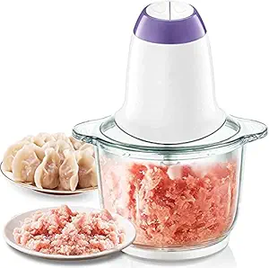 Lemish ABS Stainless Steel and Glass Electric Meat Grinders with Bowl for Kitchen Food Chopper, Meat, Vegetables, Onion Slicer Garlic Slicer Dicer, Fruit and Nuts Blender- White