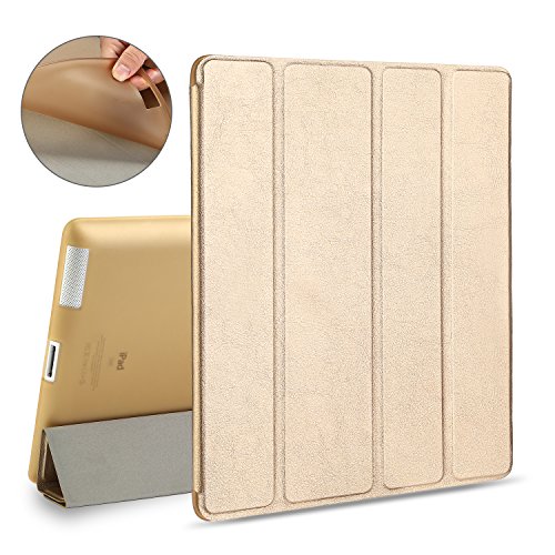 Hülle für iPad 2 / iPad 3 / iPad 4 CICMOD® Smartcover Case Tasche Schutzhülle Etui Auto Aufwachen/Schlaf Funktion mit Multi Ständer und Anti-Stoß weiche TPU Rückseite (Gold)