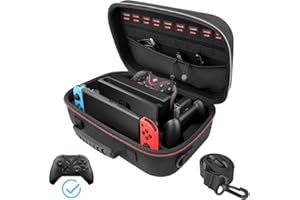 ARVOK Tasche Kompatibel mit Nintendo Switch und New Switch OLED, Harte Tragetasche Hülle Case für Switch Console Pro Controller und Zubehör, Schutzhülle mit Aufbewahrung für 18 Spiele, Schwarz
