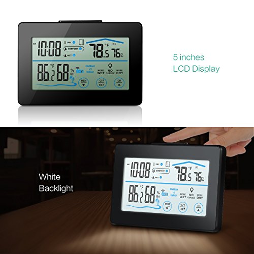Oria Weiße Hintergrundbeleuchtung Thermometer mit Indoor und Outdoor Feuchtigkeit Display & LCD – Touchscreen - 4