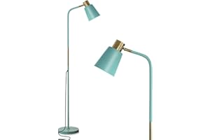 LALISU Stehlampe Industrielle Wohnzimmer Rustikale Bauernhaus Leselampe mit Metll Lampenshirm, Klassische Modern Standleuchte mit E27 LED Warmweiß Birne für Wohnzimmer, Schlafzimmer, Büro (Grün)