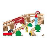 Holzeisenbahn mit 140 Teilen, mit vielen Schienen, inkl. Brücken, Stellwerk und Drehkreuz - 2