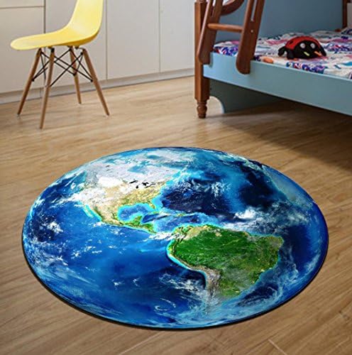 3D Earth Round Carpet Parlor Living Room Mats World Map Printed Children Kids Boy Bedroom Chair Circular Mat Bath Rug Home Use , 160cm