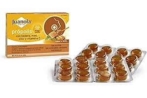 JUANOLA Própolis Sabor Miel - 24 pastillas blandas - Ayudan a suavizar la garganta de forma natural. Producto alimenticio con Própolis, Hedera, Miel, Zinc y Vitamina C.