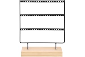 Ruby - Organisateur de bijoux, affichage de boucles d'oreilles en bois et métal à 60 trous, boîte à bijoux vintage, organisateur de bijoux, boucles d'oreilles de bijoutier 25,5 x 22,5 cm