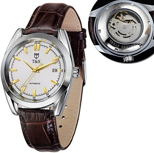 Casual watch,Automatic mechanical watch business hollow waterproof luminous fashion classic design leather wrist strap-O