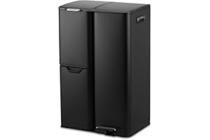 Bayt Mülleimer 3 Fächer - Mülleimer 60l - Abfalleimer - Edelstahl-Abfallbehälter (Schwarz)