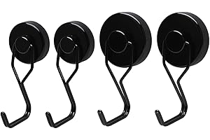 XANAD Magnethaken Extra Stark 4 Stück Schwarz für Neodym Magnet Haken Edelstahl Magnete Mit Haken Magnetischer Haken für Decke Magnettafel Küche Büro Schließfächer