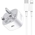 iPhone Charger Cable and Plug, 20W USB C Plug and Cable for iPhone, USB Type-C Adapter Plug UK Fast Charging Lead 1M and Plug for Apple iPhone 14 Pro/13 Pro/13 Pro Max/12 Pro/12 Pro Max/X/XR/XS/SE