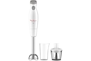 Moulinex Easychef, Batidora de mano 2 en 1, 450 W, robusta y resistente, cuchillas Zelkrom, vaso 800 ml y picadora 500 ml, 2 velocidades, antisalpicaduras, color blanco DD4521