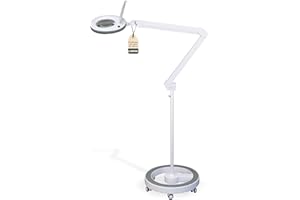 ‎LUMENO Lumeno LED Lupenleuchte 7213GR Lupenlampe mit 127 mm Echtglaslinse, Arbeitsplatzlampe, Kosmetiklampe, geeignet für Kosmetik, Bastler, Lesehilfe Vergrößerungslampe, 3 Dioptrien Grau mit Rollstativ