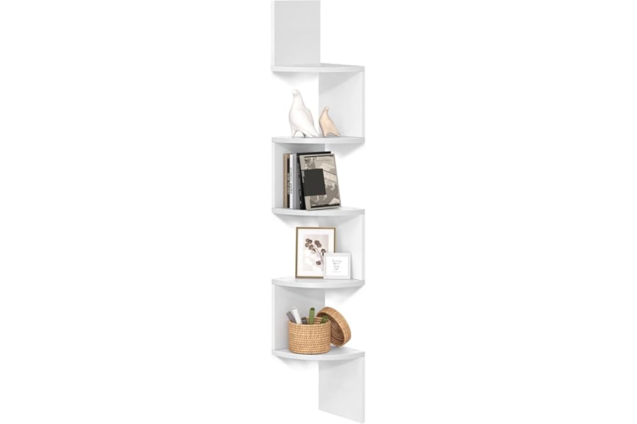 VASAGLE 5-Tier Corner Shelf, Display Floating Shelf in Living Room, Study, Kitchen, Bedroom, for Plants, CDs, Decorations, Modern, Cloud White LBC72WT