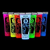 UV Glow Neon Face and Body Paint Set of 7 Tubes - Fluorescent - Brightest glow under UV!