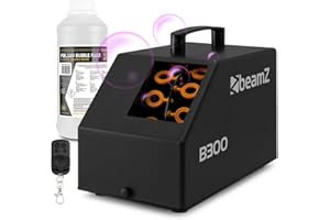 Beamz B300 Compact DJ Bubble Machine with Wireless Remote Control & 1L UV Bubble Liquid - Pro Effect Maker for Parties, Events, Stage Shows