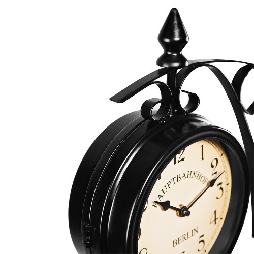 Zweiseitige Bahnhofsuhr – Wanduhr Uhr Retro Antik Stil Quarz schwarz - 3