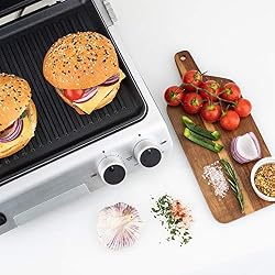 H.Koenig Contact Grill Plancha Electrique de table GR70 Inox 2000W Ouverture 180° Professionnel, Plaques amovibles compatibles lave vaisselle, Multifonction Barbecue, Panini, Viandes, Sandwichs