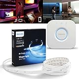 Philips Hue LED LightStrip Plus 2m Starter Set + Bridge, RGBW Strip (separates Weisslicht), 16 Millionen Farben, app-gesteuert