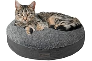 MaxCor Coussin Chien et Chat Rond à Mémoire de Forme Orthopédique - Petit Anthracite Imperméable - Soulage et Préserve Les articulations - Face hiver Face été - Ne se déforme Pas et Lavable en Machine