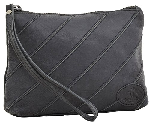 Preisvergleich Produktbild Gusti Leder studio "Jasmine" Kosmetiktasche für Handtasche Kulturtasche Kulturbeutel Schminktasche Ledertasche Lederetui Kosmetiktäschchen Kosmetiketui Damen Makeup Tasche Ziegenleder Schwarz 2A131-29-12