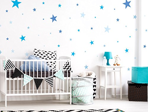 I-love-Wandtattoo WAS-10099 Kinderzimmer Wandsticker Set "Blaue Sterne für Jungen" zum Kleben Wandtattoo Wandaufkleber Sticker Wanddeko