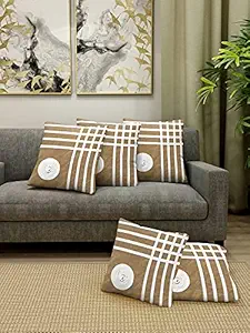 Boutique Bedding Silk Dupion Square Shape Cushion Cover Set for Living Room, Home | Sofa with Striped Pattern (Coffee, Set of 5) | 16x16 inch