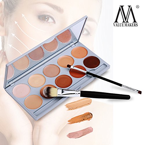 Make up Sets,VALUE MAKERS Pro 10 Farben Gesicht Contouring Make up Camouflage Mit Foundation Pinsel + Schminkspiegel - 5