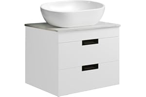 BELOFAY 600mm Wall Mounted Vanity Unit with Basin | Two Soft-Close Drawers | Modern Floating Design with Countertop Basin & White Stone Worktop | White Matt Finish