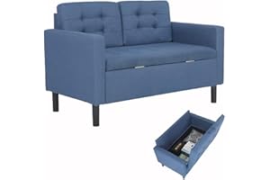 Mingone Divano 2 Posti Poltrona Salotto Moderno con Spazio di Archiviazione Piedi Affusolati Tessuto di lino Rimovibile Divano Per il tempo libero 63 x 118 x 76 cm (Blu)
