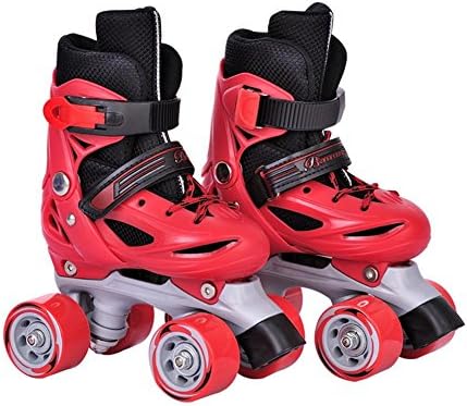 liubingxie Kids Quad Skates Adjustable Roller Boots Boys Unisex, red, 31-34