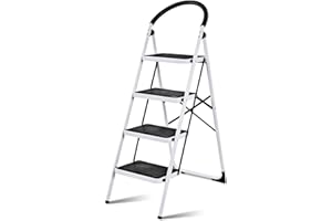 COSTWAY Escabeau Marches Pliant, Echelle Marchepied antidérapant, Escabeau Ménager en Fer, 150kg capacité, Environ 80CM, Blanc Noir (4 Marches)
