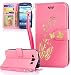 Produktbild Roreikes Schutzhülle für Samsung Galaxy A3 (2015) SM-A300F, Hülle Muster Blume Strap Lanyard Wallet Cover Tasche golden Butterfly Blume PU Leder Flip Case Handytasche Muster Schutz Hüllen im Bookstyle Handyhülle Ledertasche mit Stand Funktion Kartenfächer Magnetverschluss Magnet Etui Schale Schutzhüllen für Samsung Galaxy A3 (2015) SM-A300F - Rosa