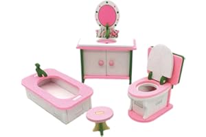 Bebester Miniature Dolls House Furniture, Wooden Miniature Dollhouse Wooden Furniture Dolls House Play House Accessory For Kids Children Gift (bathroom)