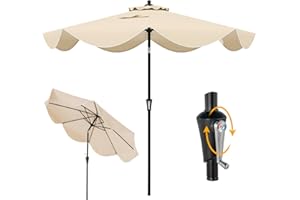 TANGZON 9.2FT/280cm Ruffle-Edged Garden Parasol, Outdoor Double Top Patio Umbrella with Push Button Tilt, Crank, 8 Ribs, Fade-resistant Canopy, Heavy-Duty Market Table Umbrella (Beige)