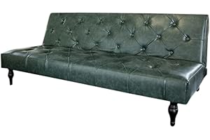 KAWOLA Sofa mit Schlaffunktion Schlafsofa Grün I Vintage Klappsofa mit Schlaffunktion I Kunstleder Sofa schmal I Chesterfield Retro Sofa Grün I Schlafliege I Daybed Liegefläche: 190x104cm